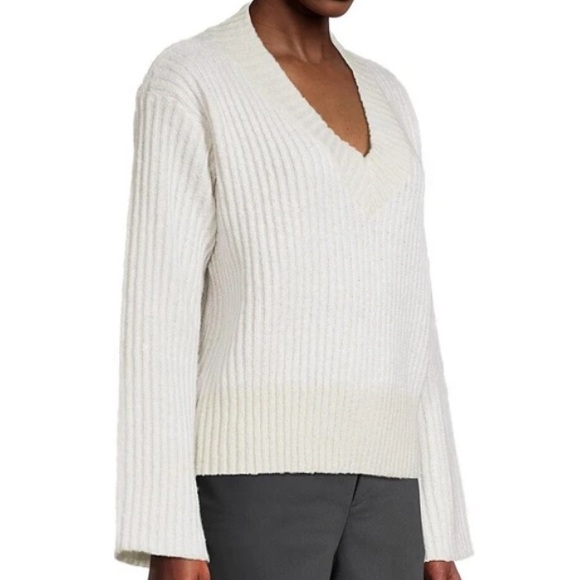 Apparis Anita Two Tone Ribbed Knit V Neck Sweater Cream Tan Large NEW - Picture 14 of 16